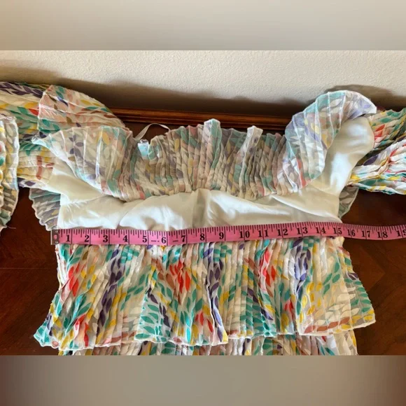 Michael Costello x Revolve Off the Shoulder Print Pleated Ruffle Dress Size S